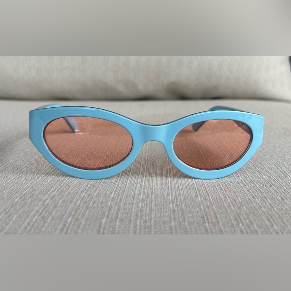 NWOT Le Specs Blue Sunglasses with Pink Lenses